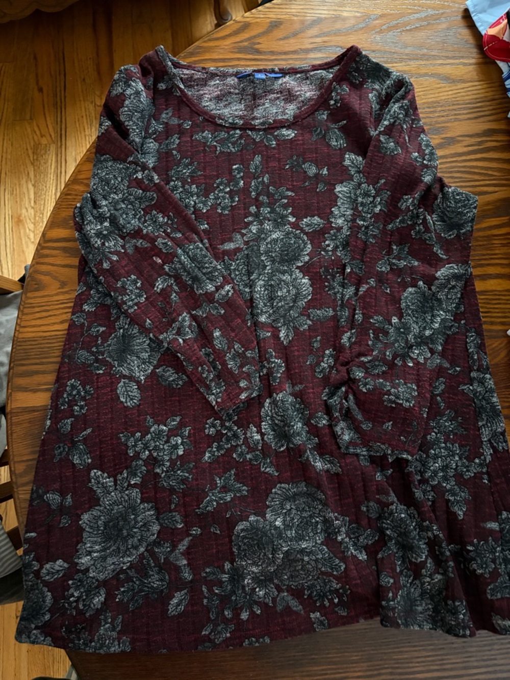 Apt. 9 Burgundy Long Sleeve Floral Swing Dress